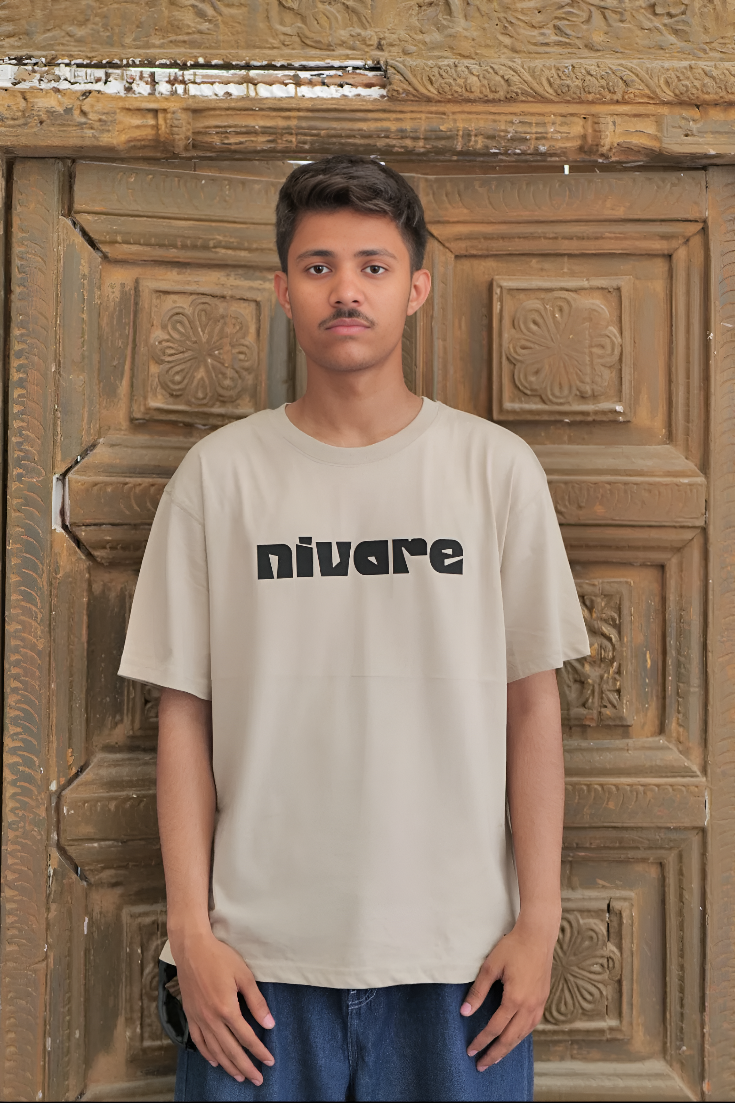 Floral Drop Shoulder T-Shirt – Beige