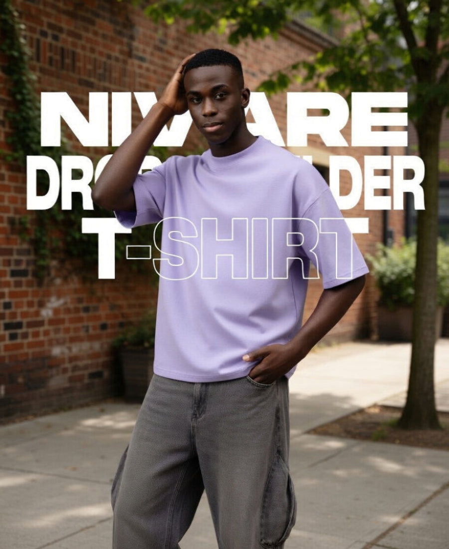 Person wearing a purple t-shirt with text overlay in an outdoor setting